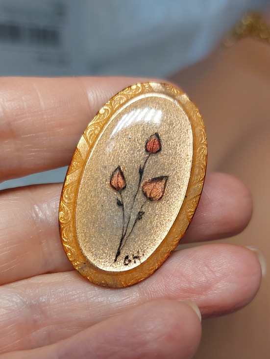 Jewelry - 💜5/$25 Vintage Artisan Signed GH Enamel on Copper Brooch Pin Floral Botanical